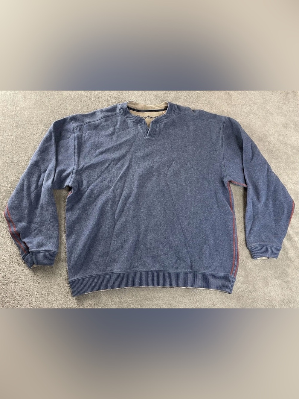 Vintage Tommy Bahama Mens V-Neck Blue Knit Cotton Long Sleeve Sweater Size Large